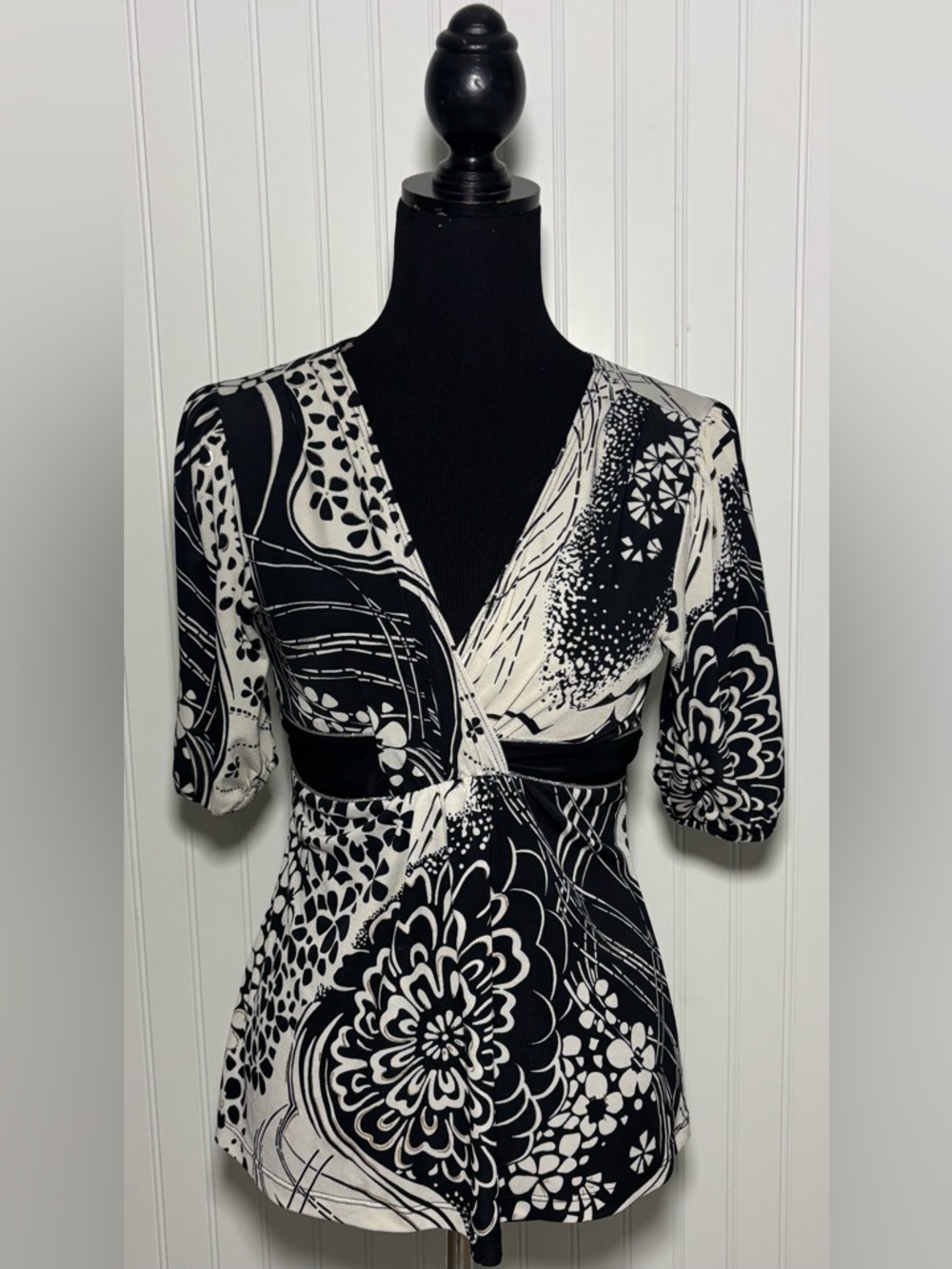 Heart Soul Y2K 90s Babydoll Top Paisley Black Cream Womens Size Small Flowy